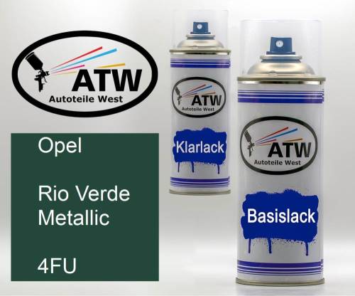 Opel, Rio Verde Metallic, 4FU: 400ml Sprühdose + 400ml Klarlack - Set, von ATW Autoteile West.